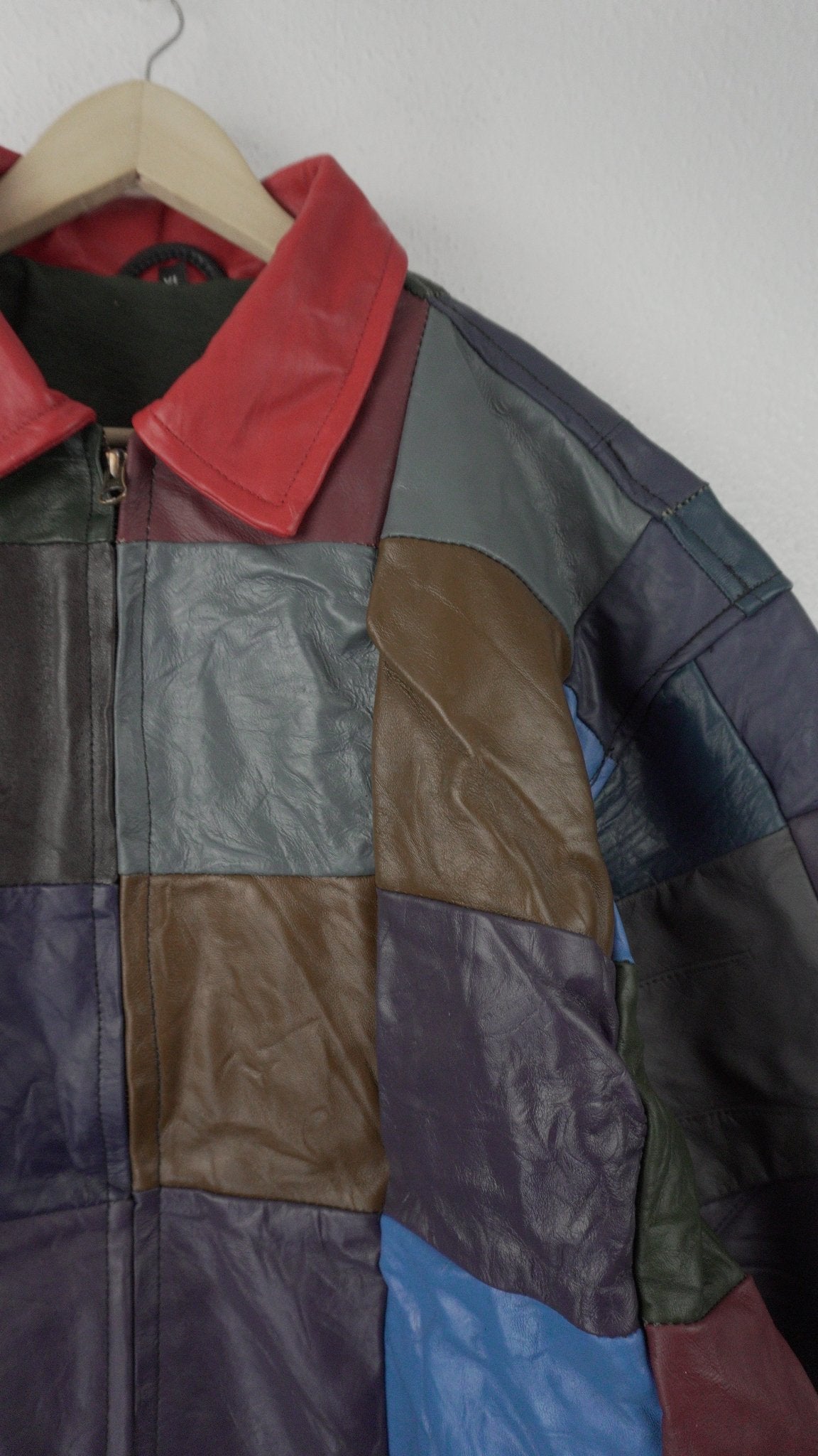 Leather Jacket Size XL Multicolor Patchwork - The Hellebore Shop