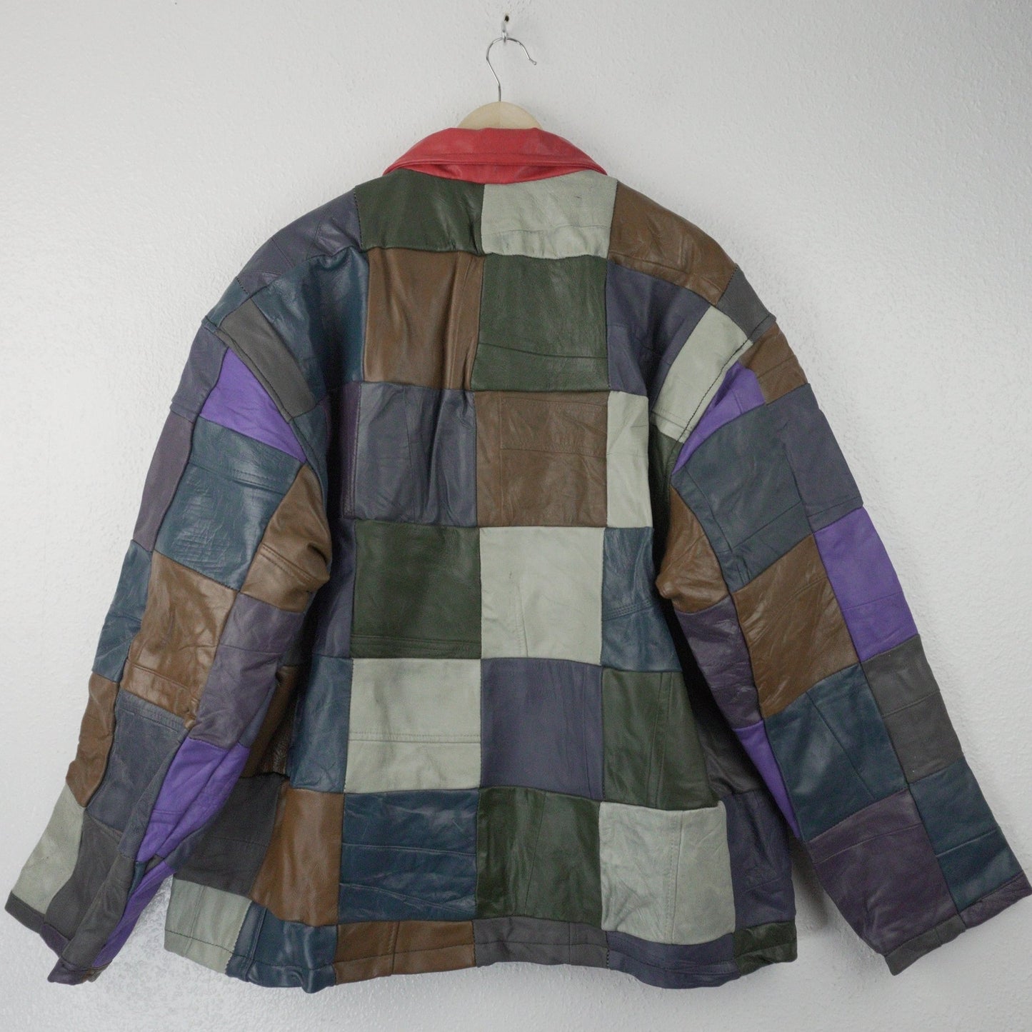 Leather Jacket Size XL Multicolor Patchwork - The Hellebore Shop