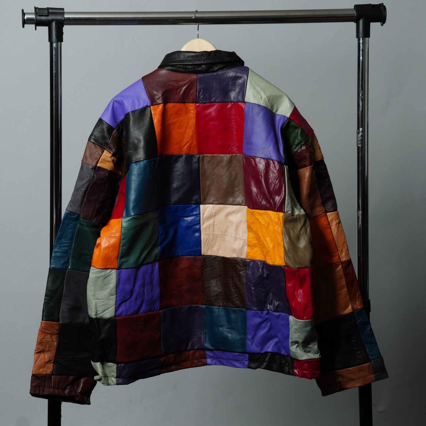 Leather Multicolor Patchwork Jacket Size XL - The Hellebore Shop