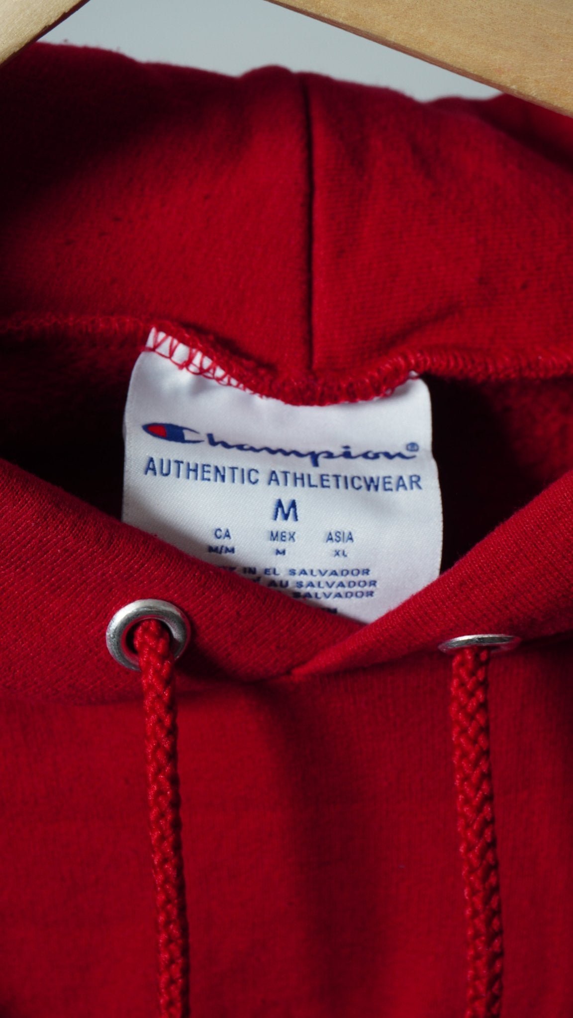 Upcycled Reworked Champion Red Blue Cargo Pocket Vest Hoodie Size M - The Hellebore Shop