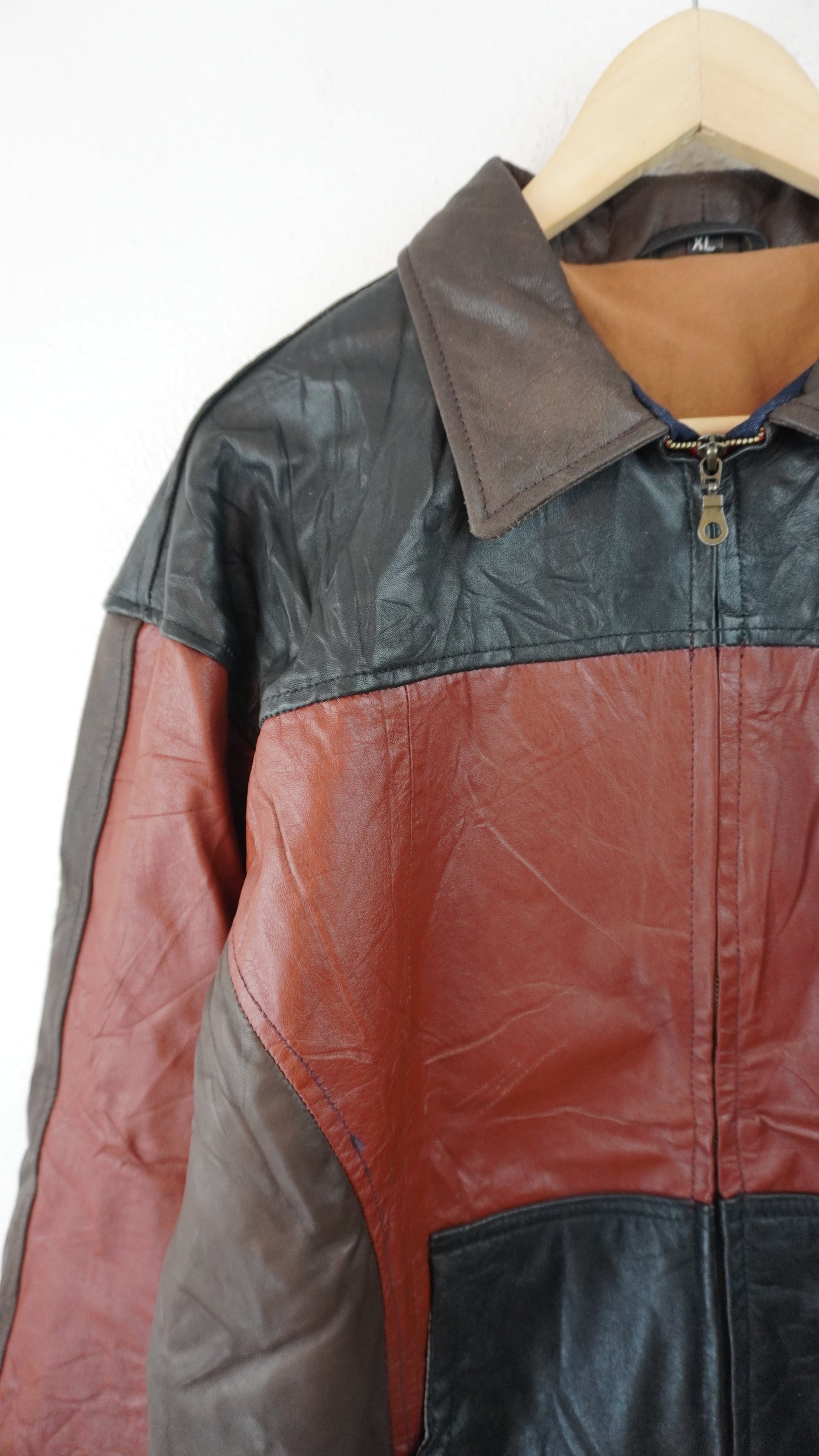 Leather Jacket Size XL Red Black Brown