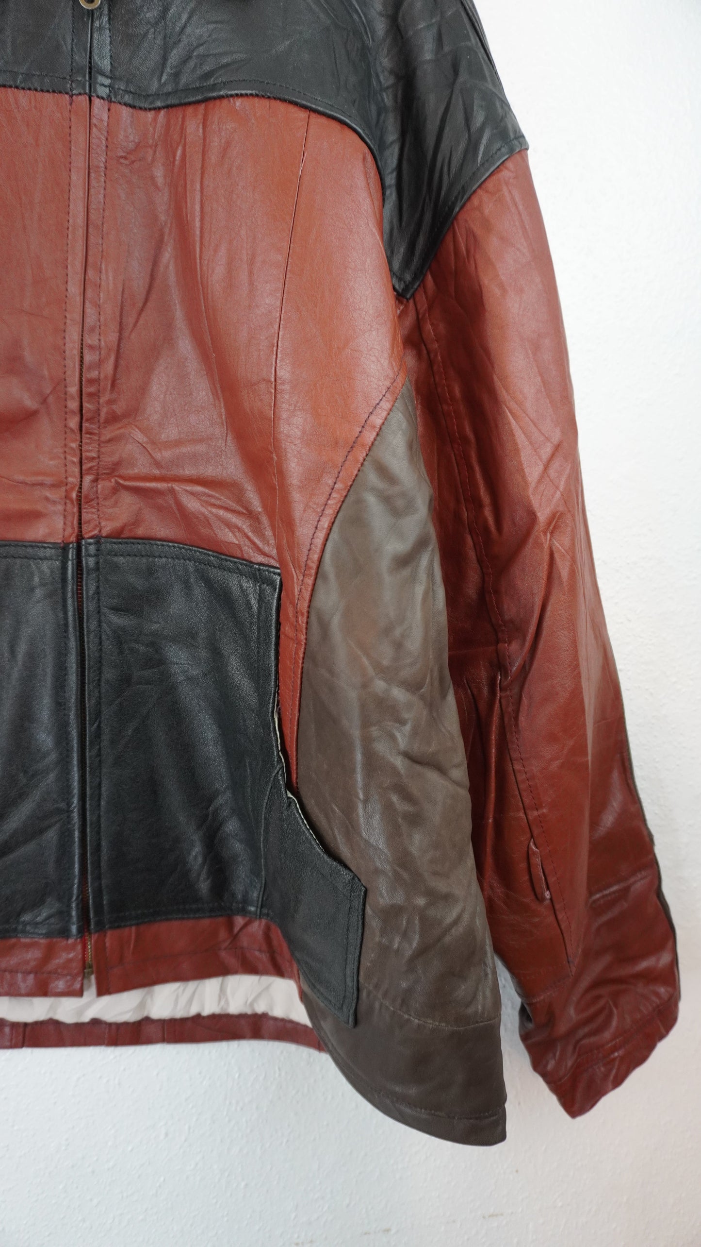 Leather Jacket Size XL Red Black Brown