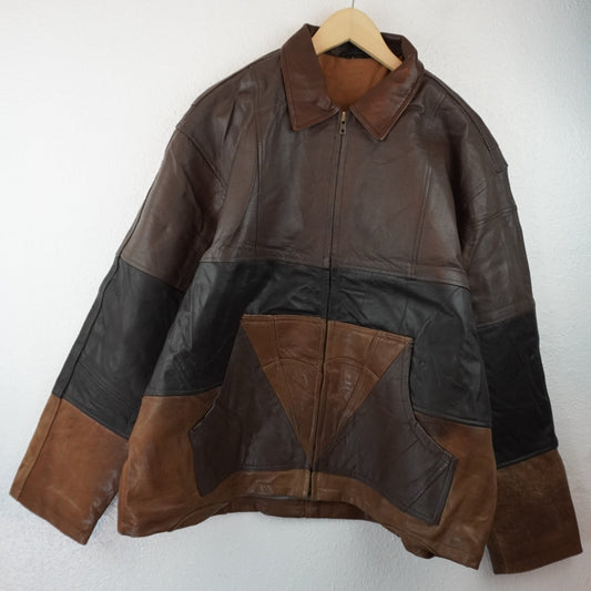 Leather Jacket Size L Brown Tan Black