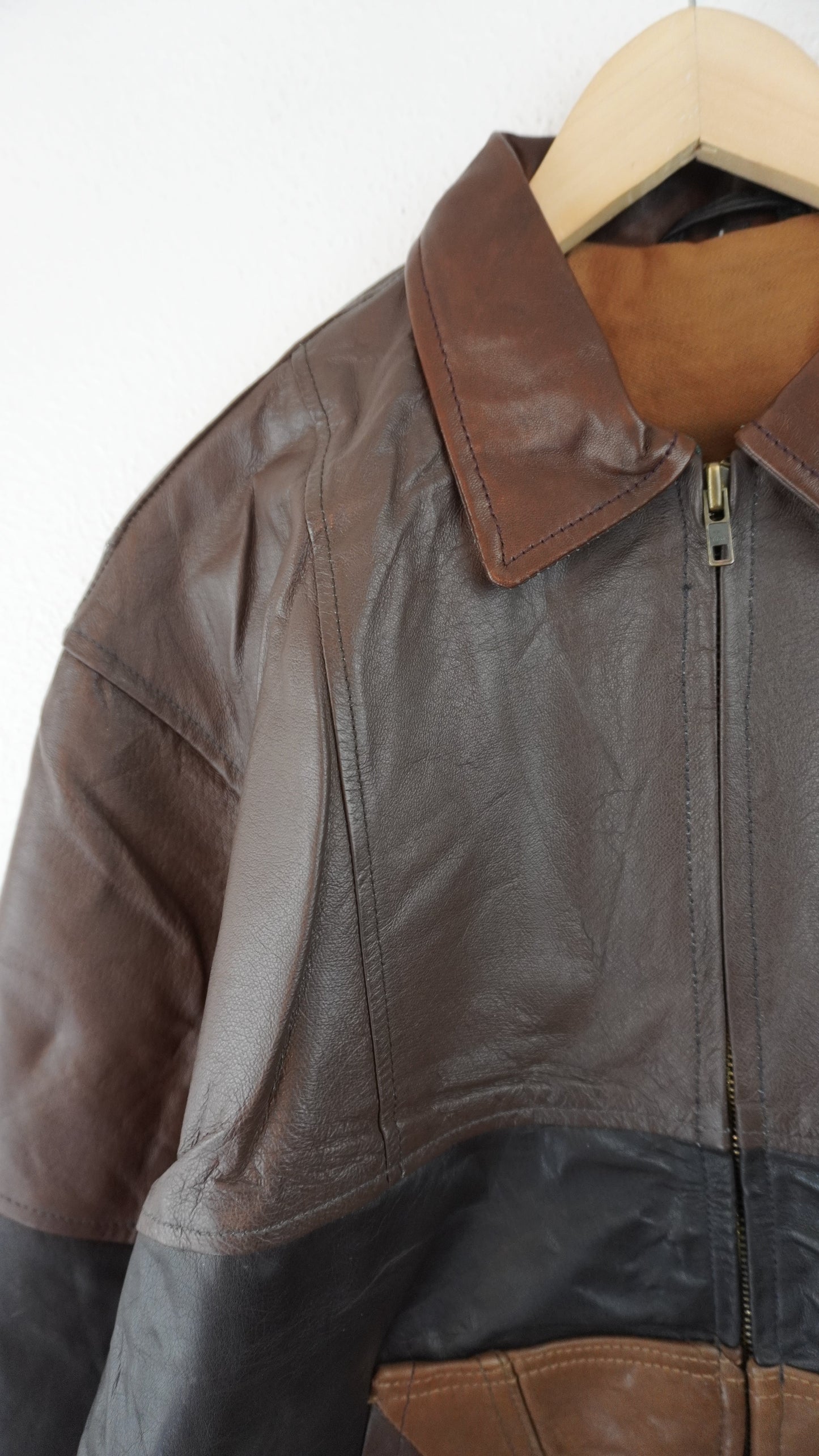 Leather Jacket Size L Brown Tan Black