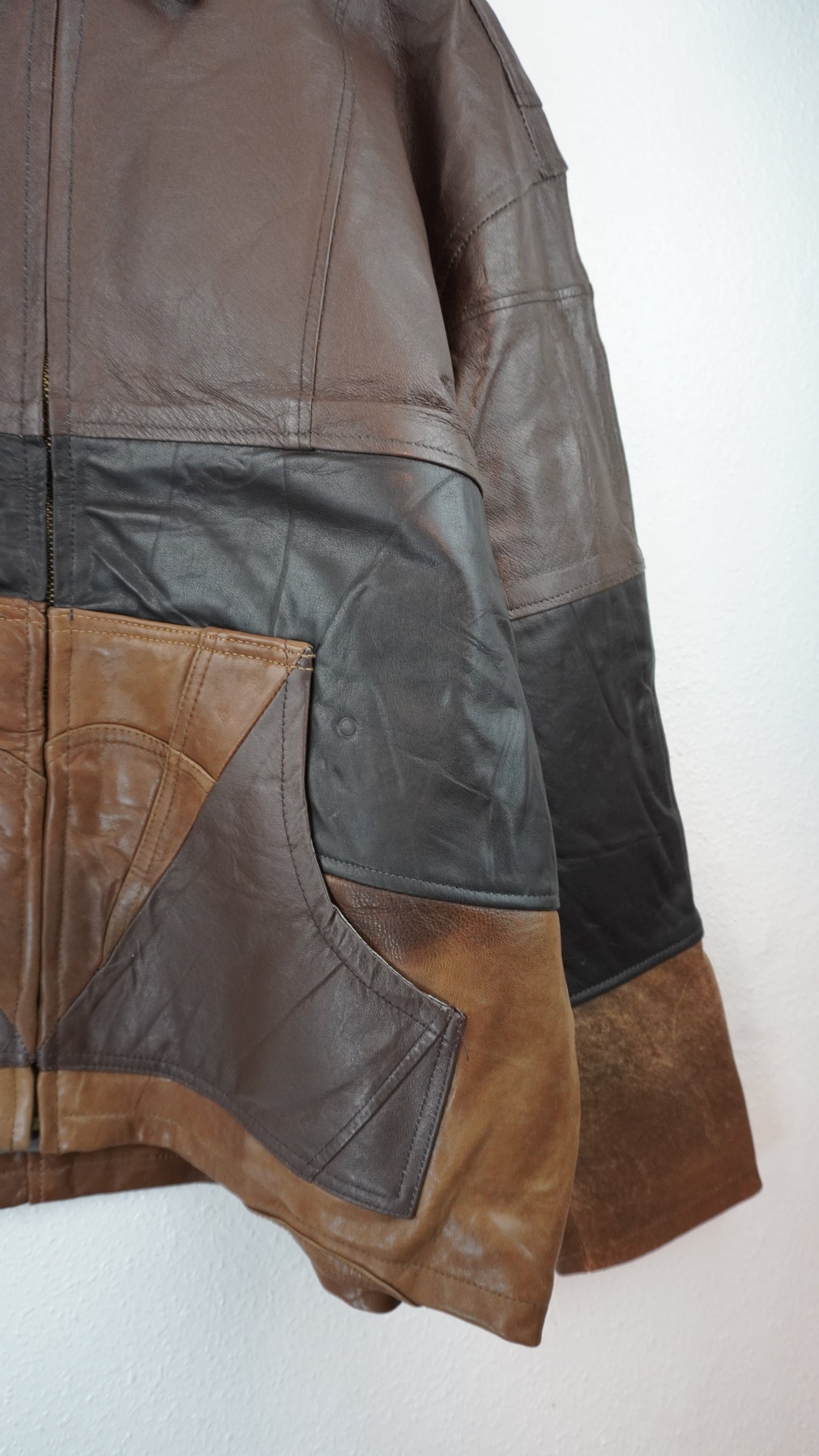 Leather Jacket Size L Brown Tan Black