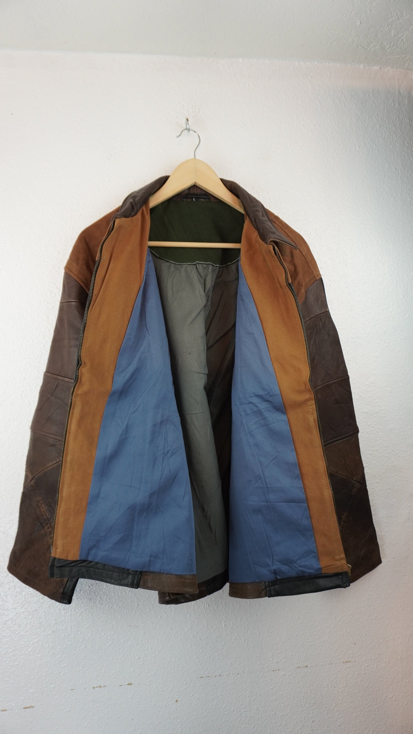 Leather Jacket Size L Brown Black Tan