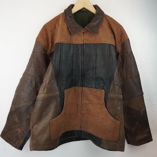 Leather Jacket Size L Brown Black Tan