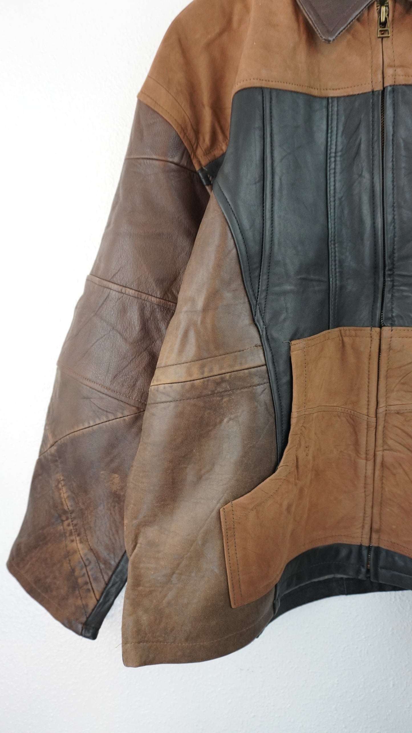 Leather Jacket Size L Brown Black Tan