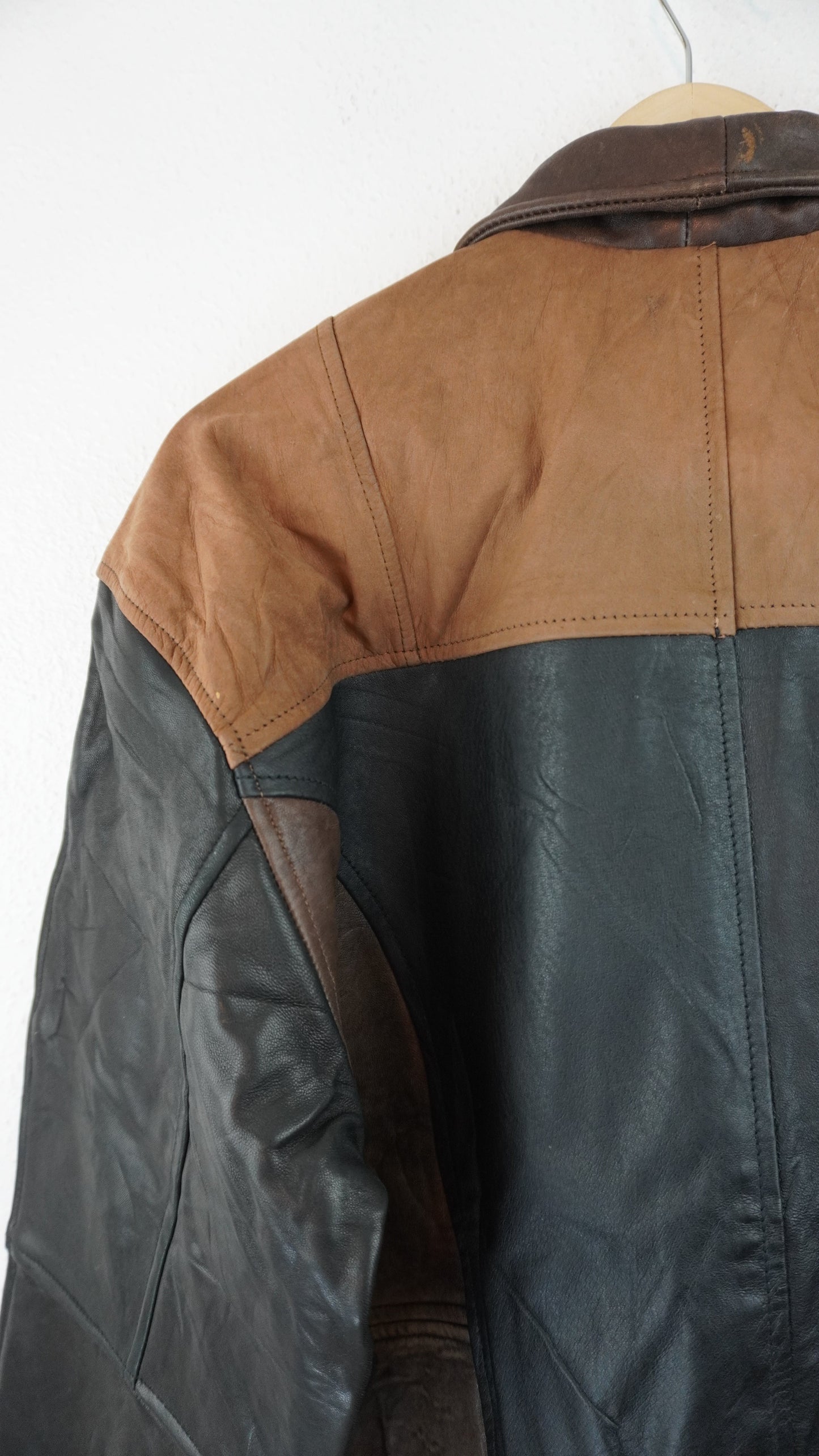 Leather Jacket Size L Brown Black Tan