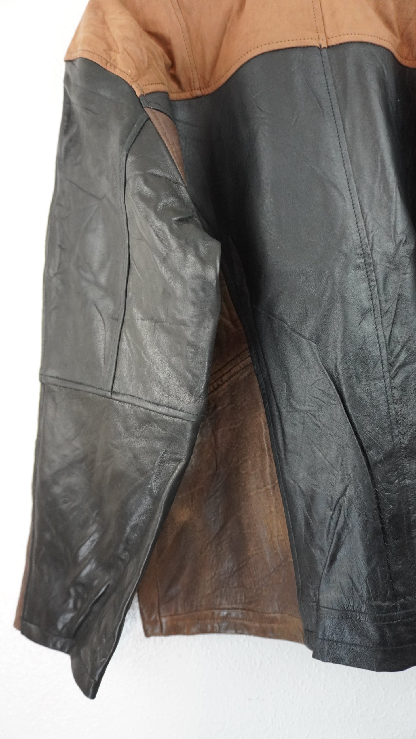 Leather Jacket Size L Brown Black Tan