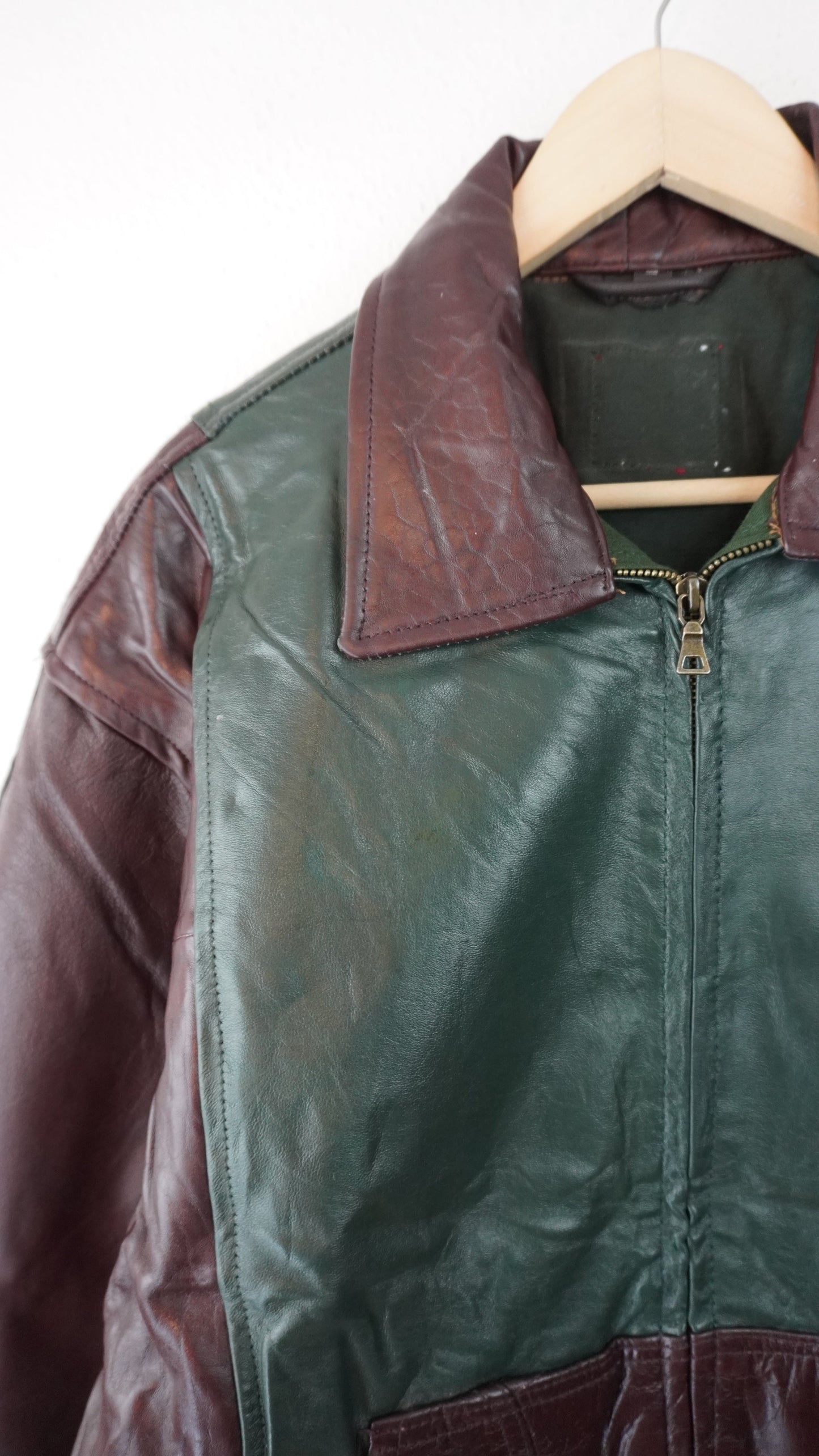 Leather Jacket Size L Maroon Green