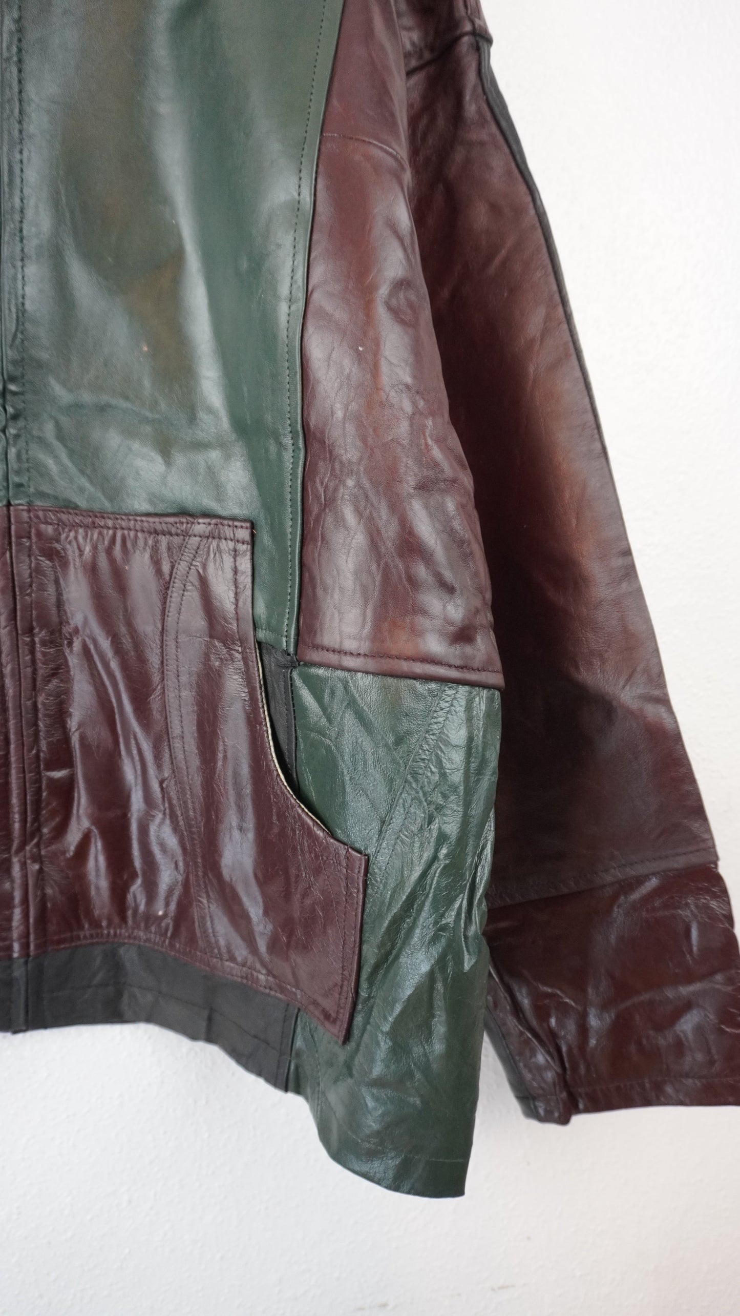 Leather Jacket Size L Maroon Green