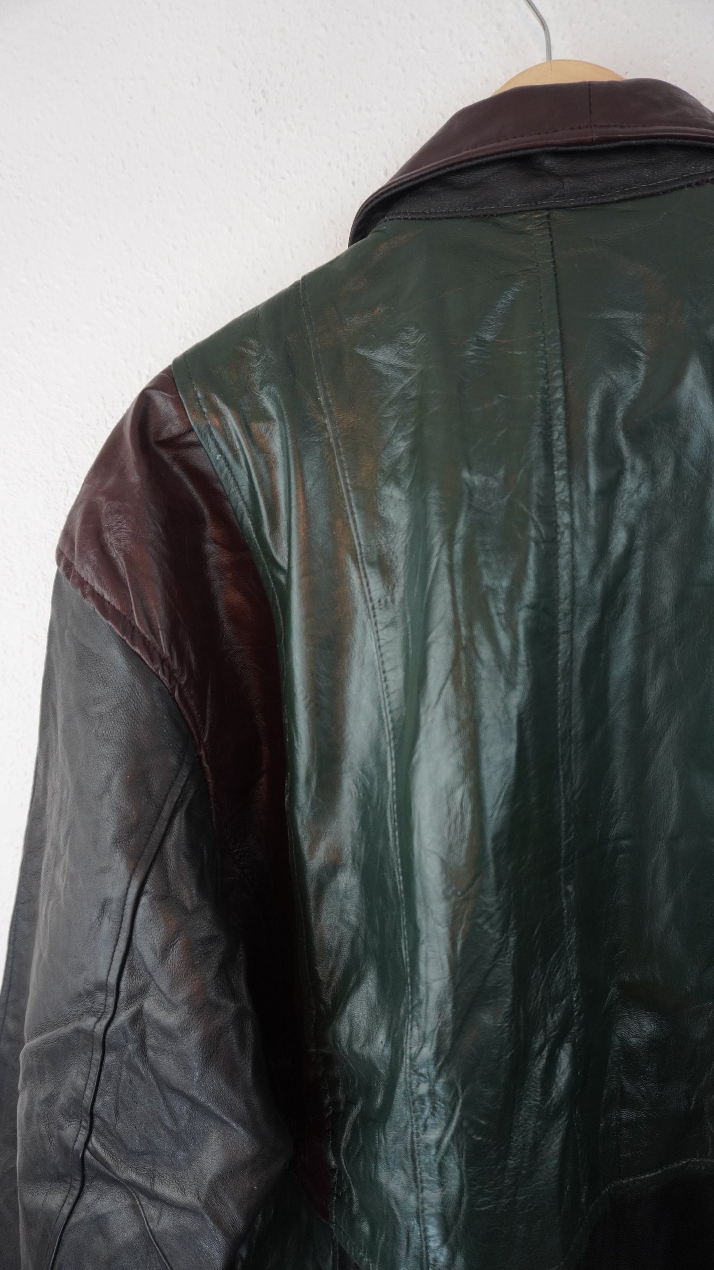 Leather Jacket Size L Maroon Green