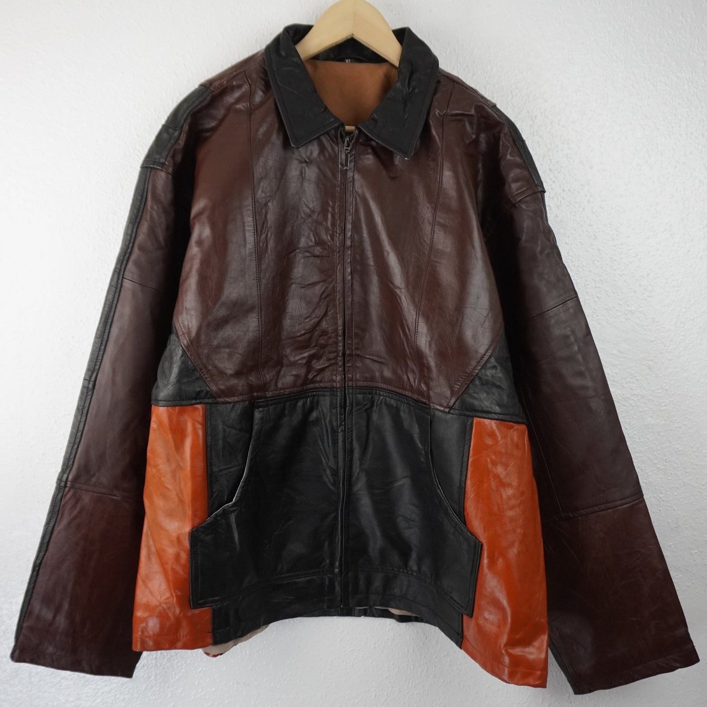 Leather Jacket Size XL Brown Black Orange