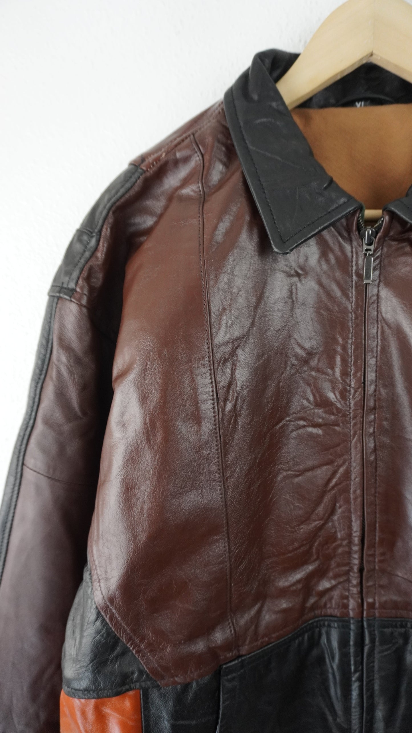 Leather Jacket Size XL Brown Black Orange