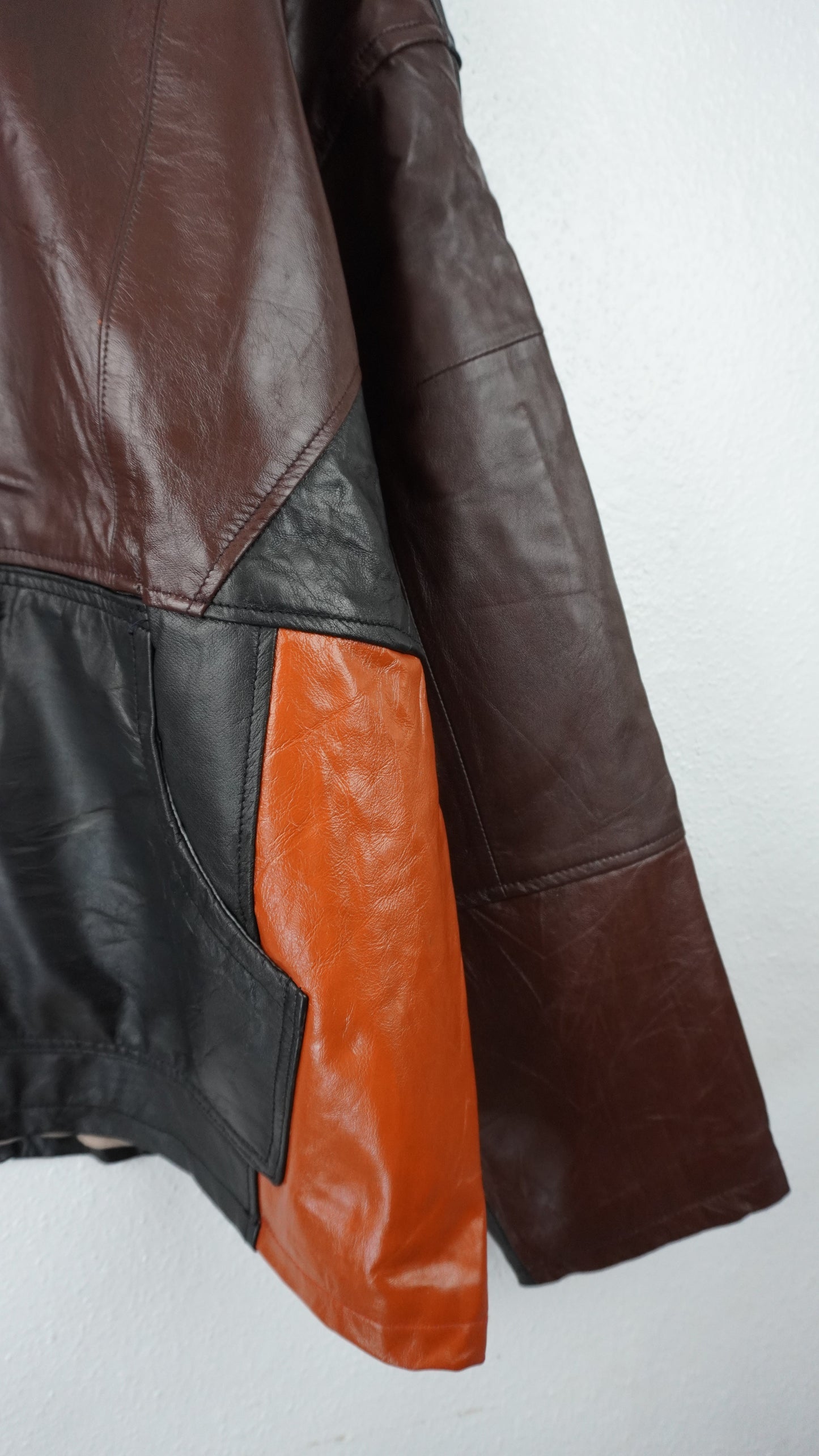 Leather Jacket Size XL Brown Black Orange