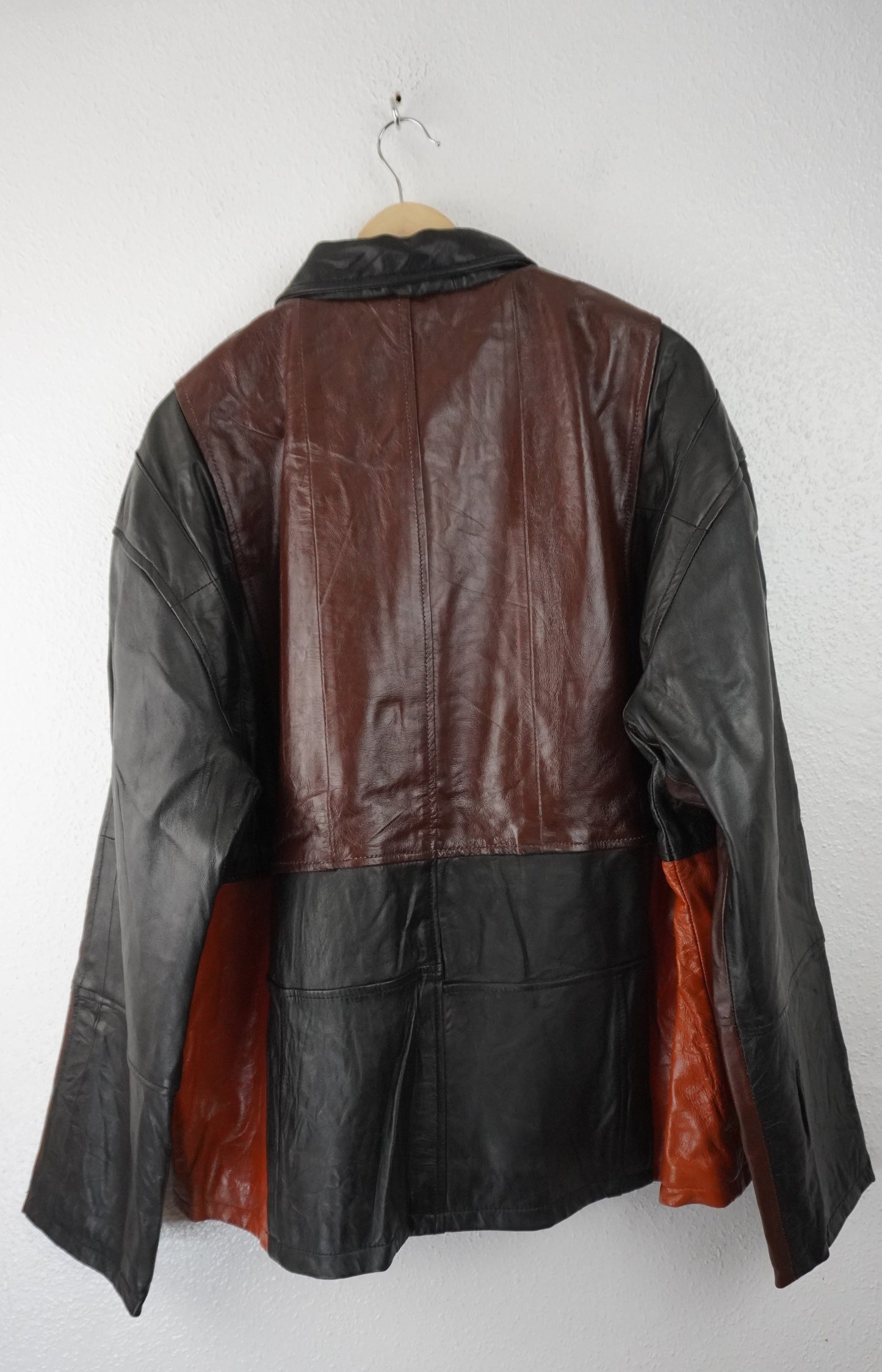 Leather Jacket Size XL Brown Black Orange