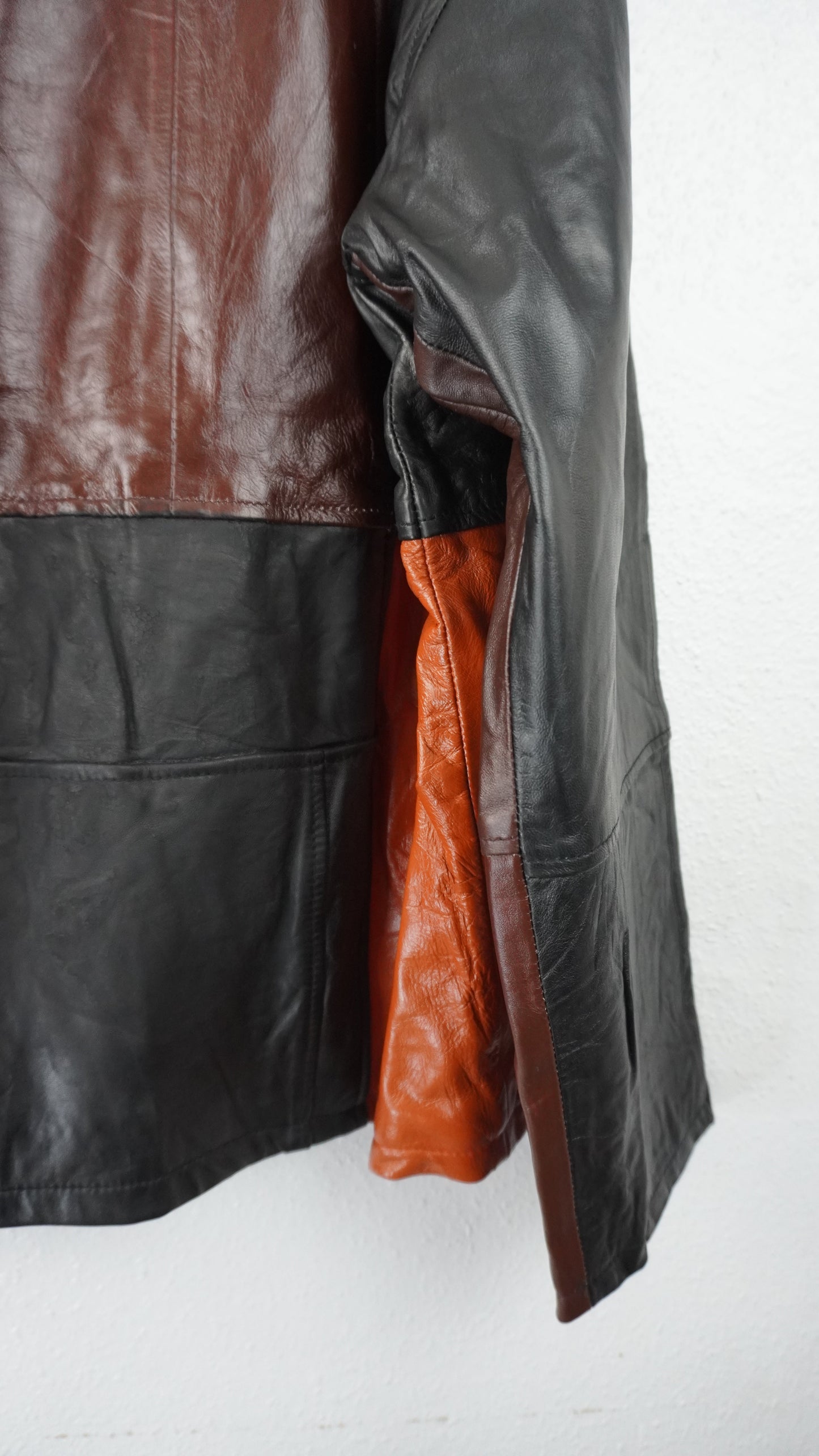 Leather Jacket Size XL Brown Black Orange