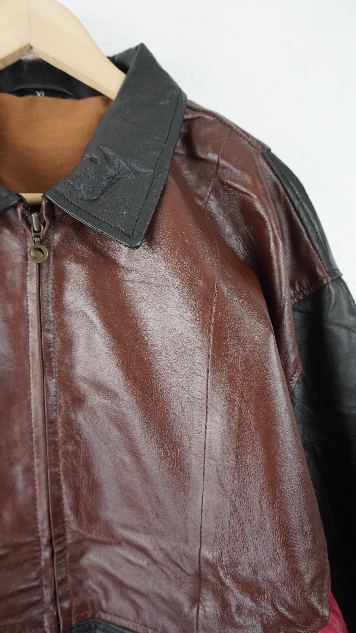 Leather Jacket Size XL Brown Red Black