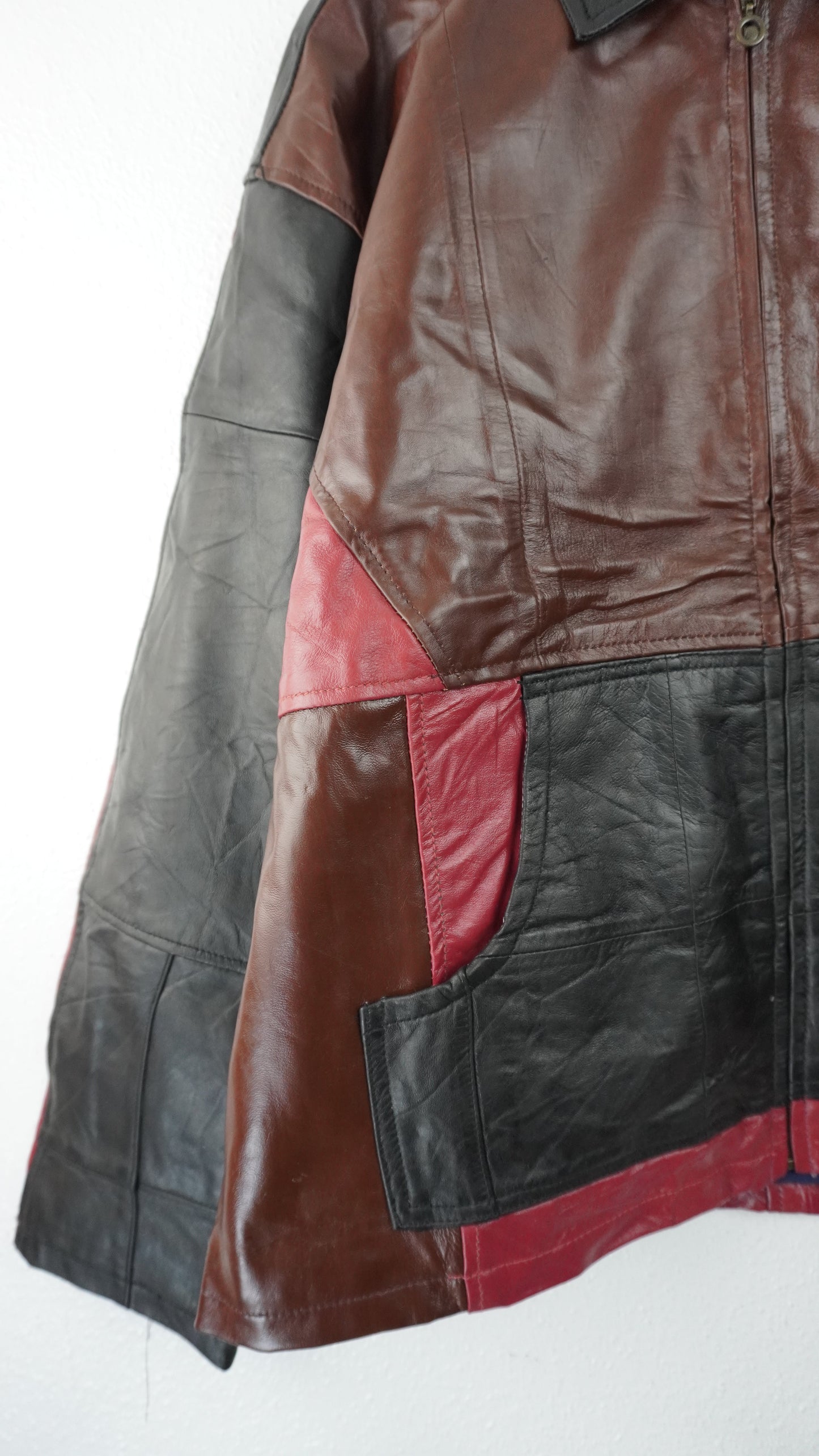 Leather Jacket Size XL Brown Red Black