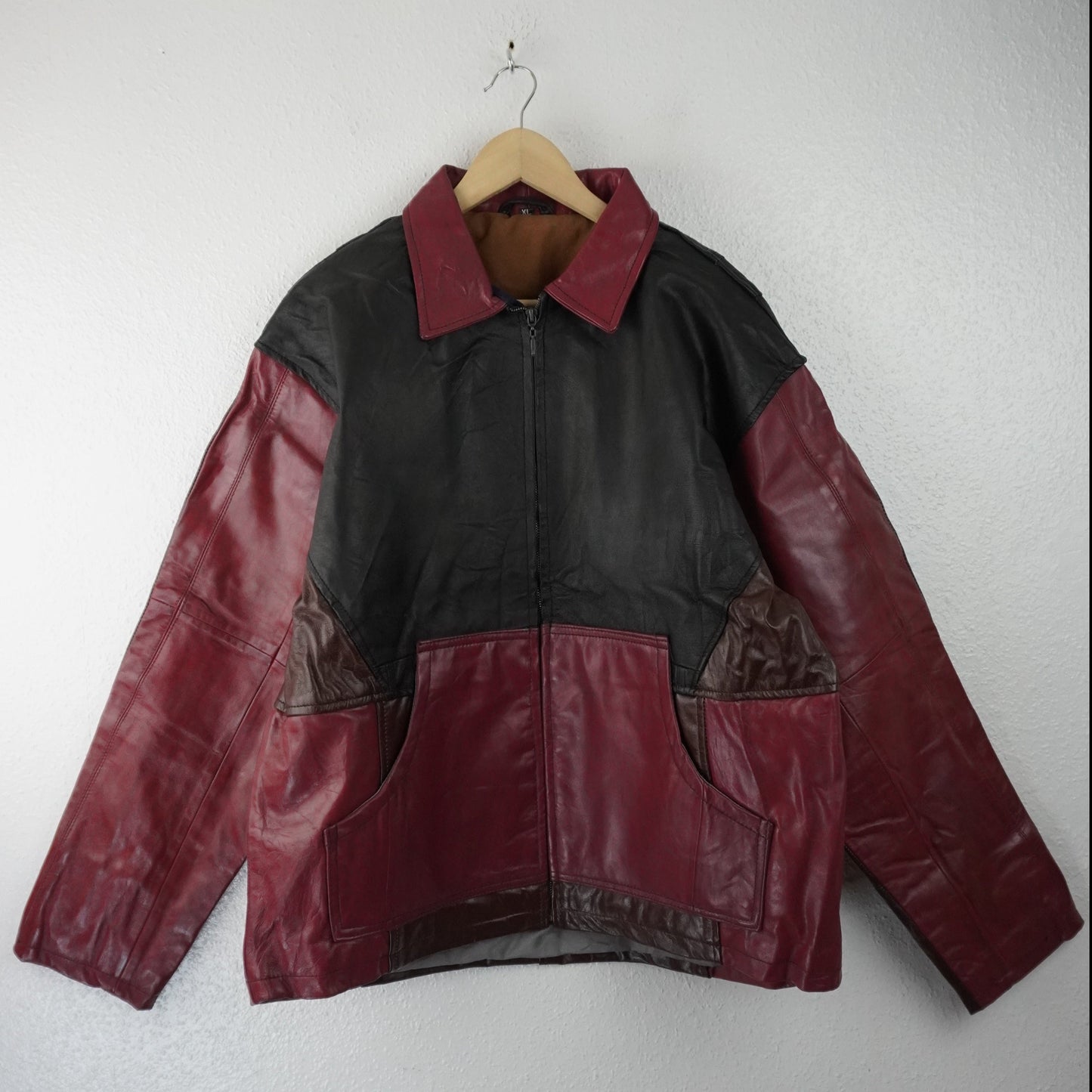 Leather Jacket Size XL Brown Black Red