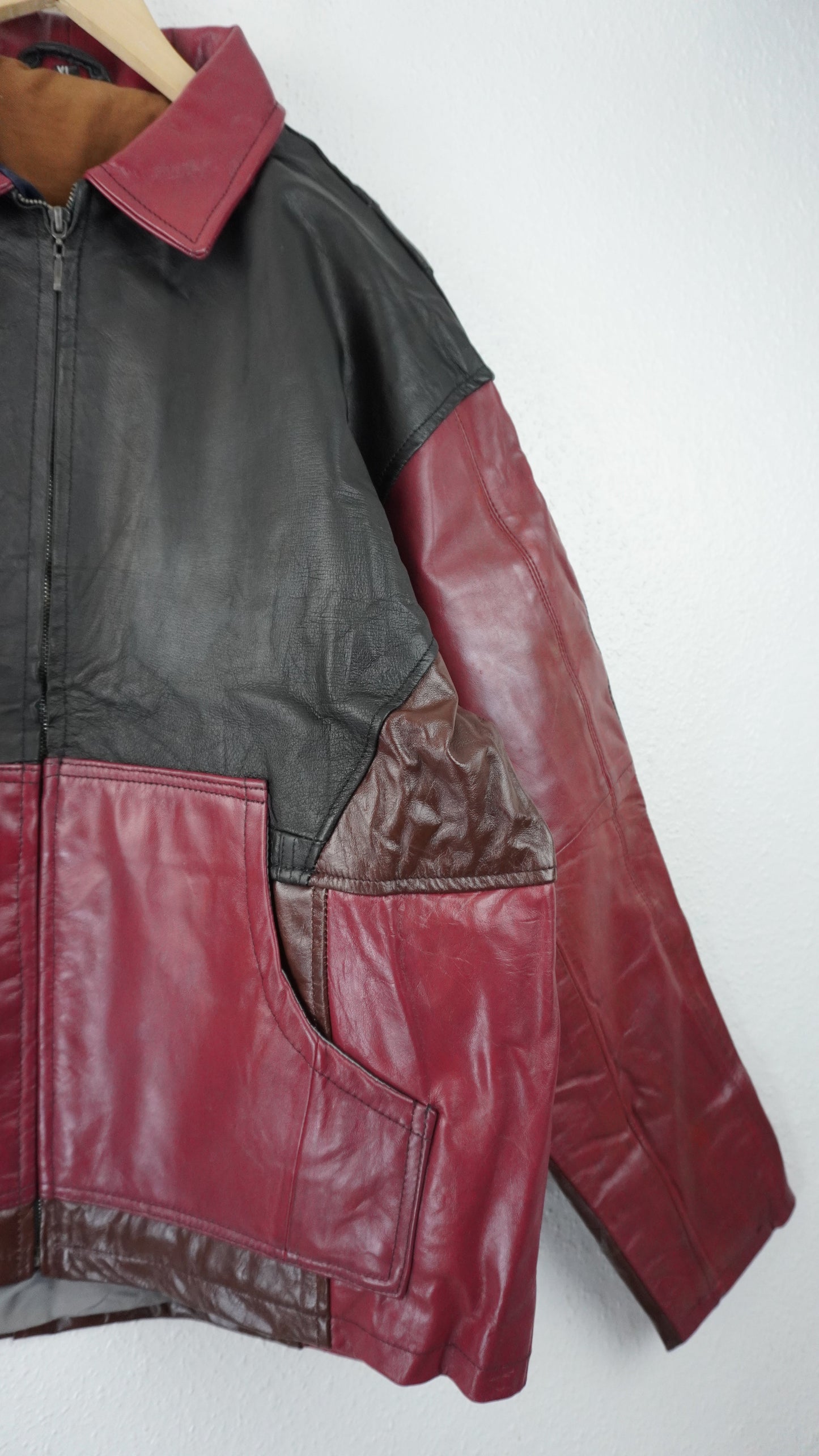 Leather Jacket Size XL Brown Black Red