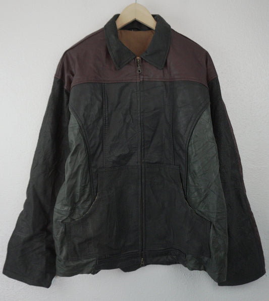 Leather Jacket Size L Black Maroon