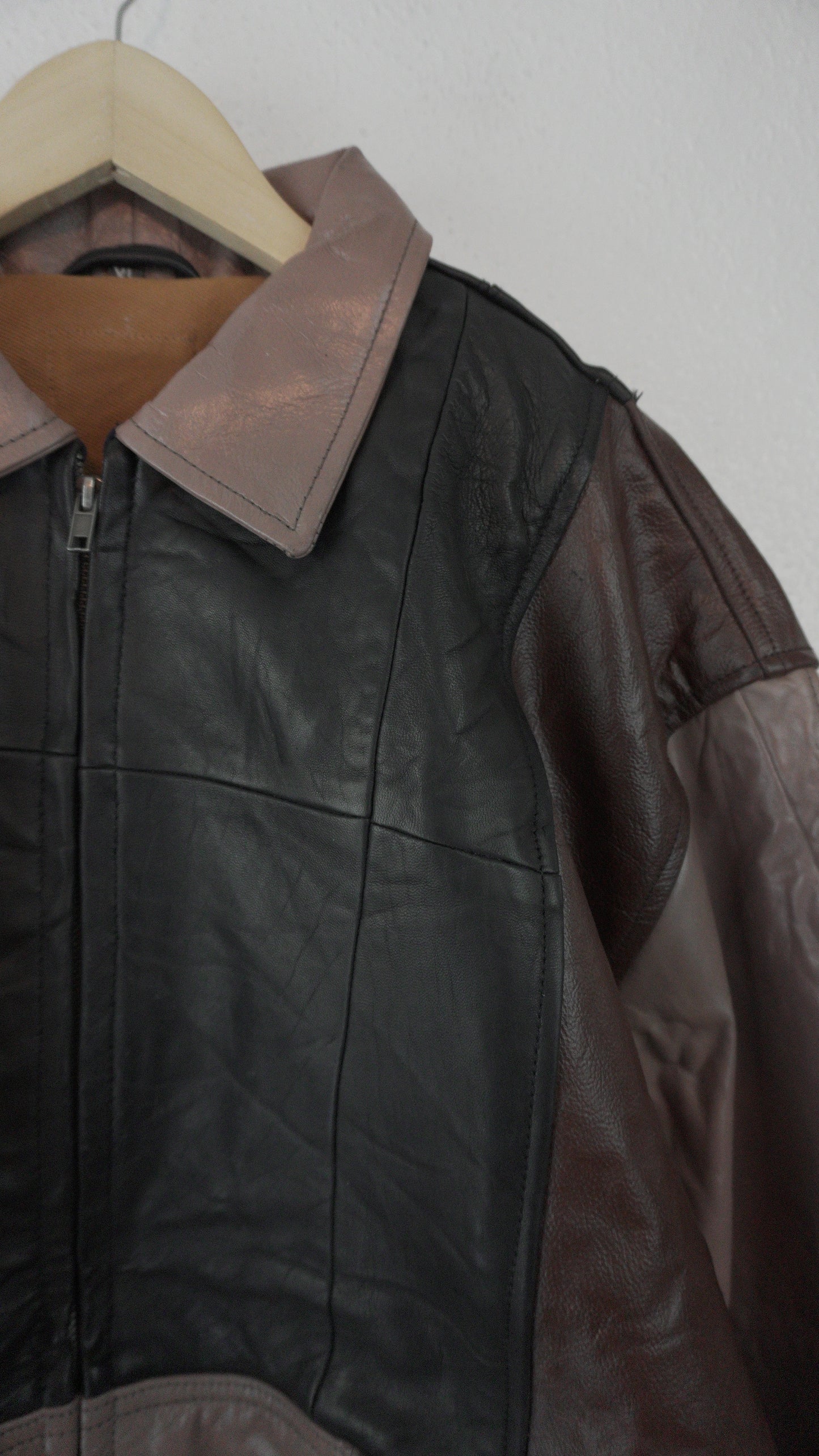 Leather Jacket Size XL Brown Black