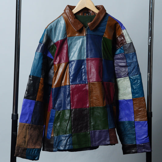 Leather Multicolor Patchwork Jacket Size XL