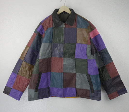 Leather Jacket Size XL Multicolor Patchwork