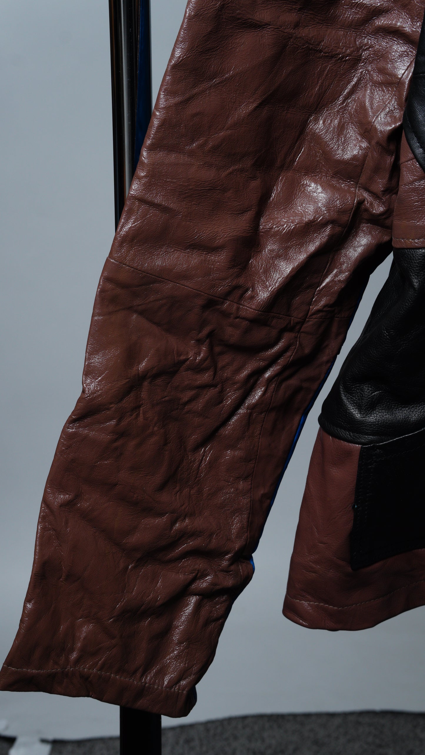 Upcycled Blue, Brown, & Black Leather Colorblock Jacket Size XL