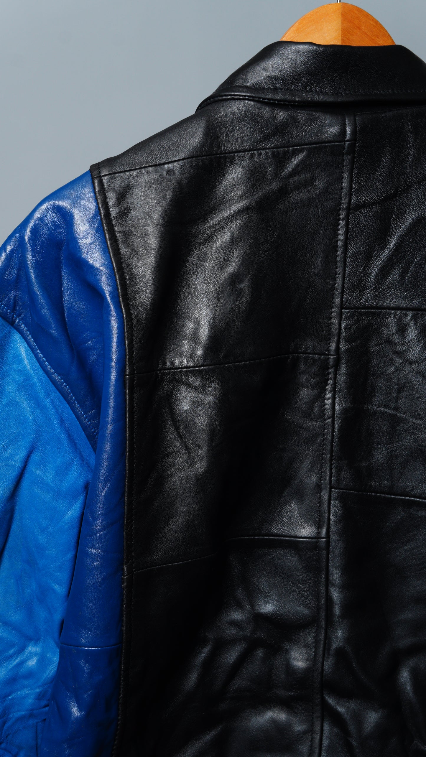 Upcycled Blue, Brown, & Black Leather Colorblock Jacket Size XL