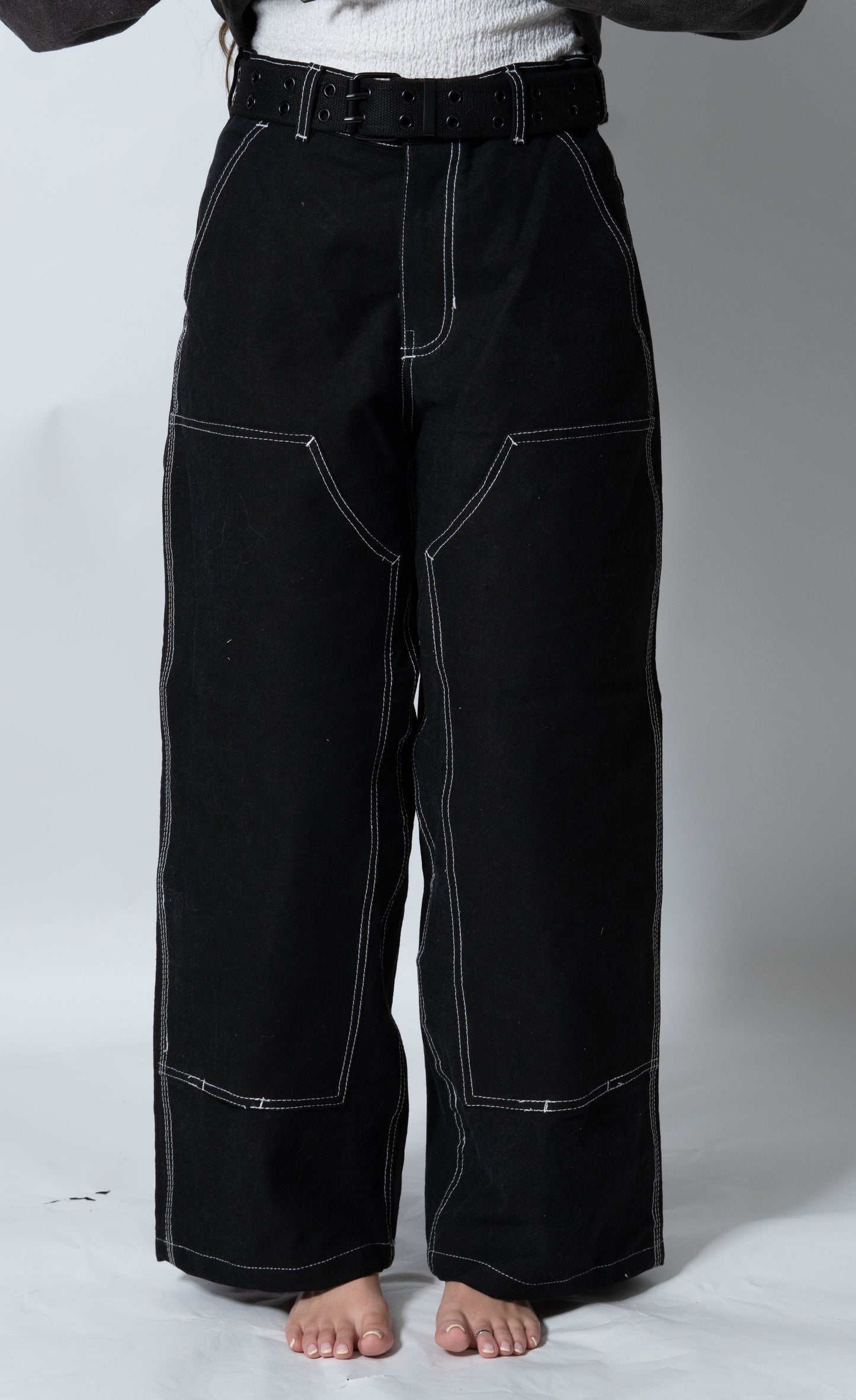 Wide Leg Reinforced Black High Rise Denim Jeans