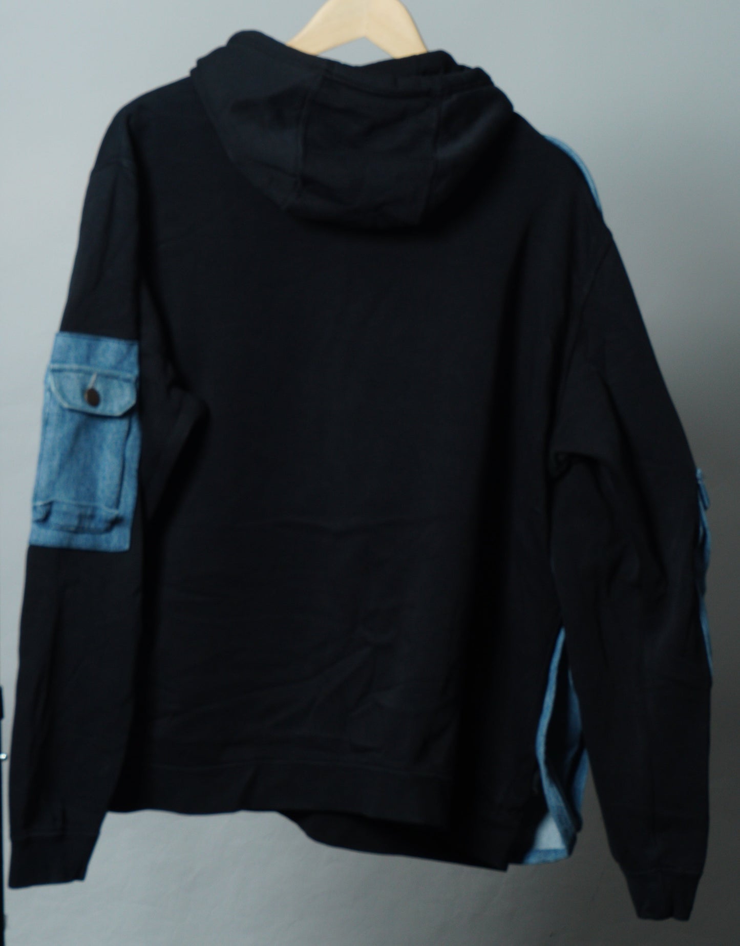 Upcycled Reworked Nike Black Blue Cargo Pocket Vest Hoodie Size XL