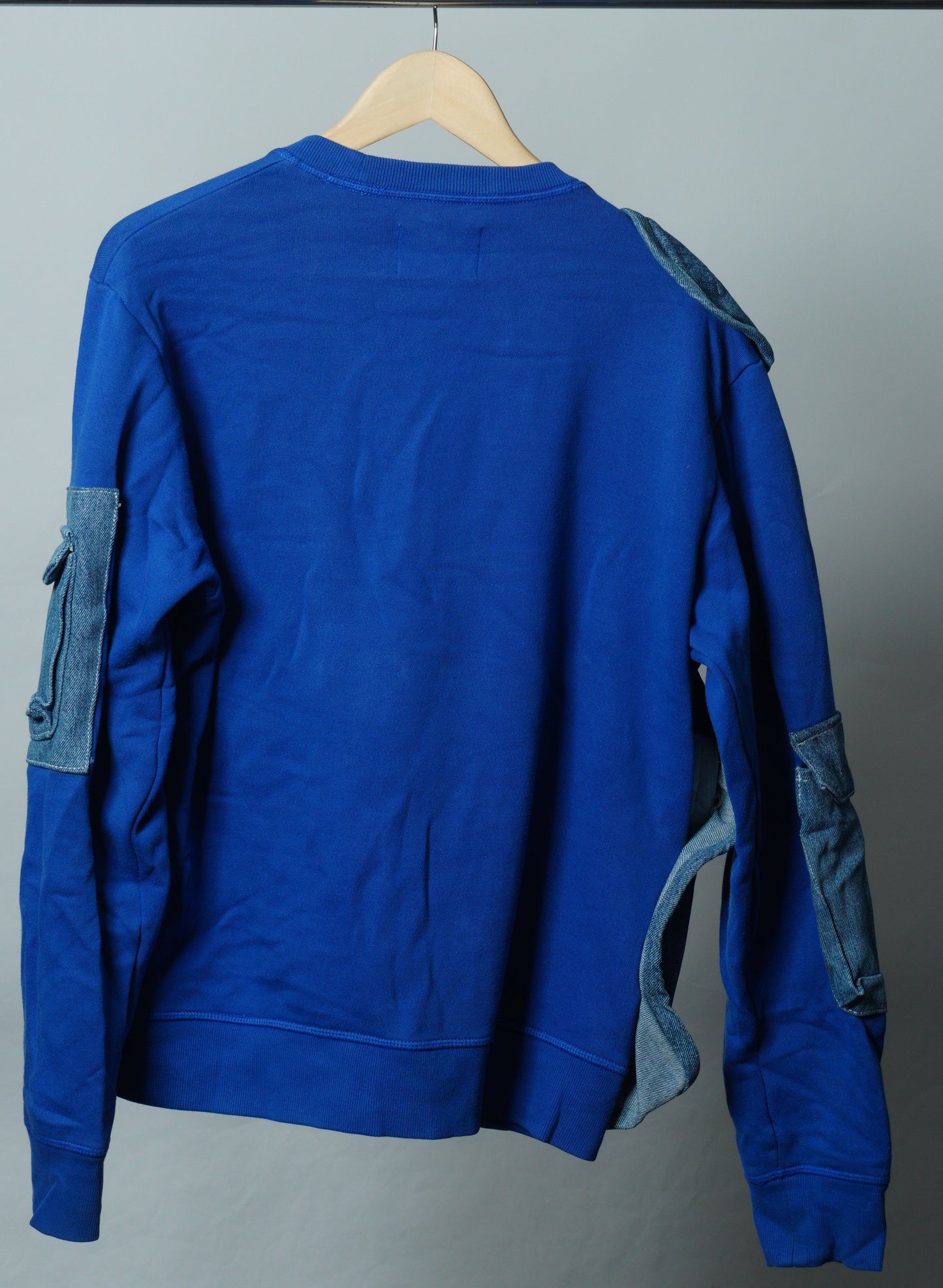 Upcycled Reworked Champion Blue Denim Cargo Pocket Vest Sweatshirt Size M