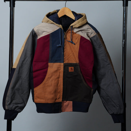 Upcycled Workwear Colorblock Hooded Jacket Size XS
