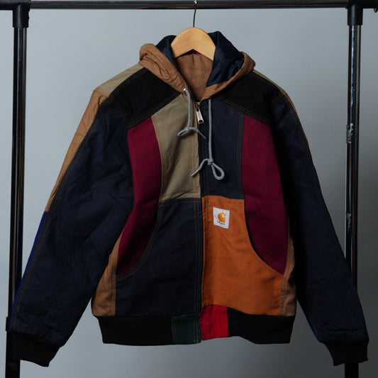 Upcycled Workwear Colorblock Hooded Jacket Size XS