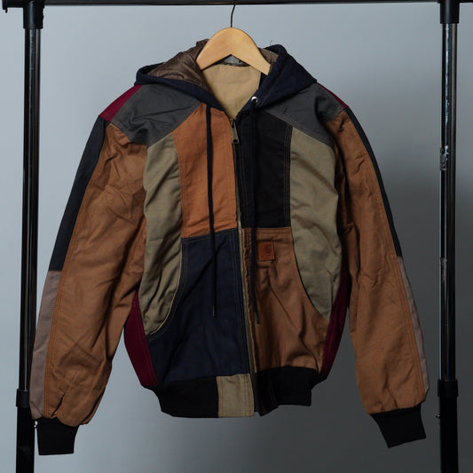 Upcycled Workwear Colorblock Hooded Jacket Size XS