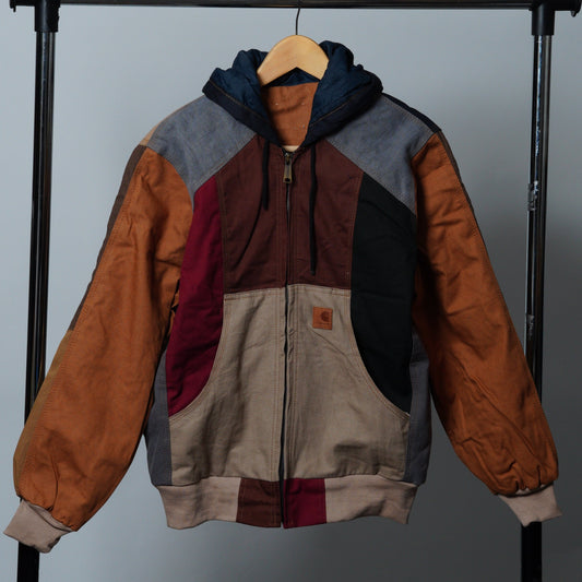 Upcycled Workwear Colorblock Hooded Jacket Size XS
