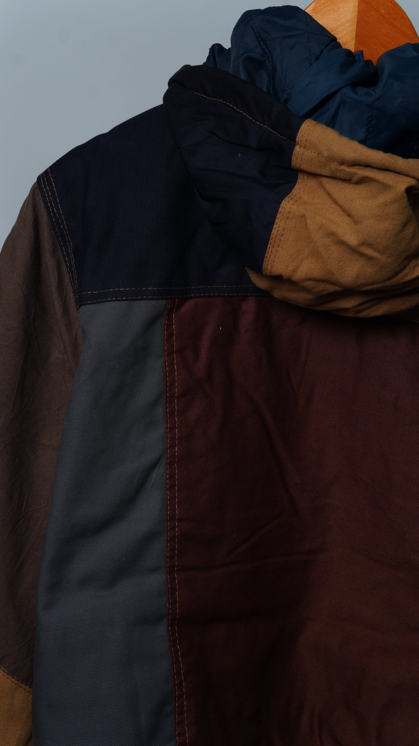 Upcycled Workwear Colorblock Hooded Jacket Size XS