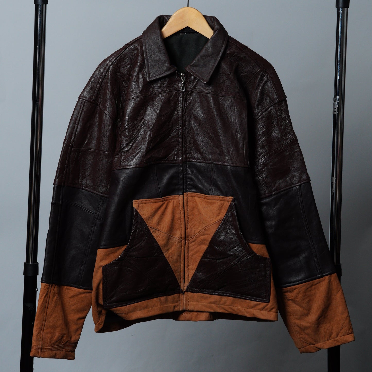 Upcycled Leather Colorblock Jacket Size L