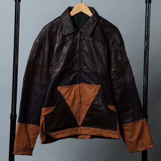 Upcycled Leather Colorblock Jacket Size L