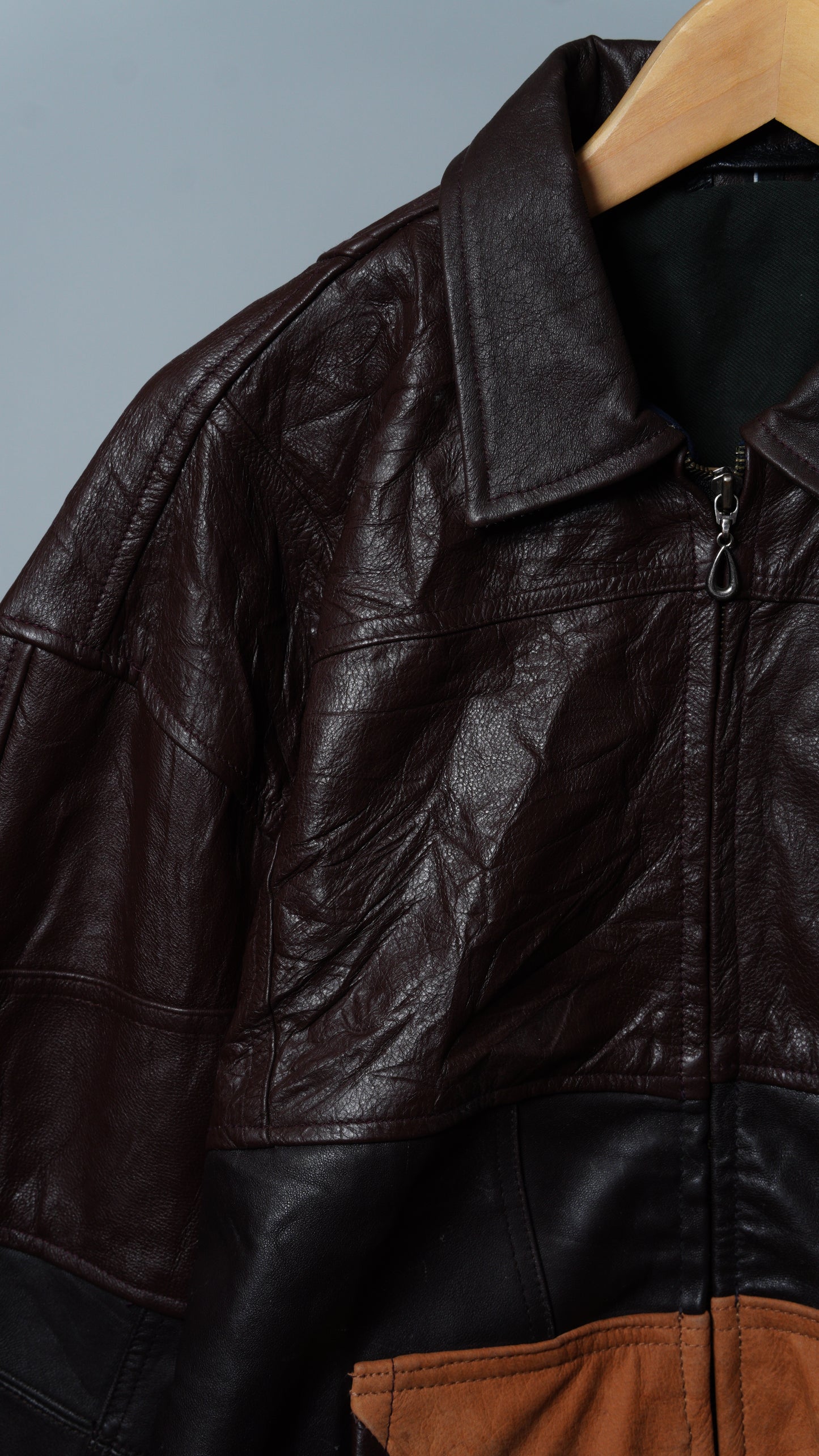 Upcycled Leather Colorblock Jacket Size L