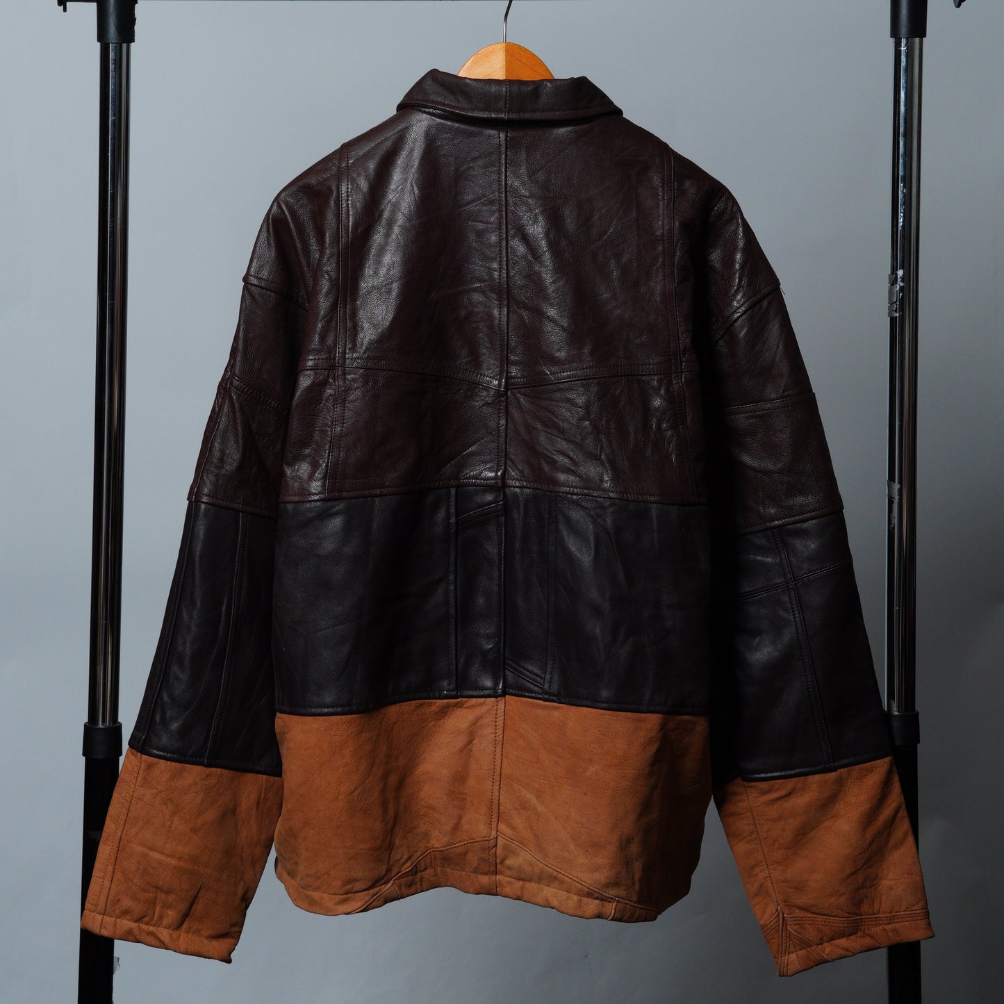 Upcycled Leather Colorblock Jacket Size L