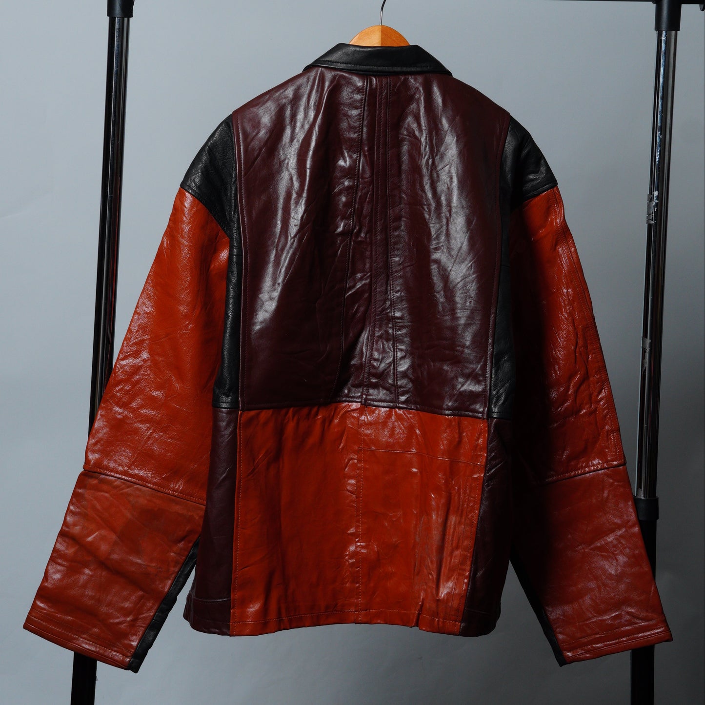 Upcycled Leather Colorblock Jacket Size XL