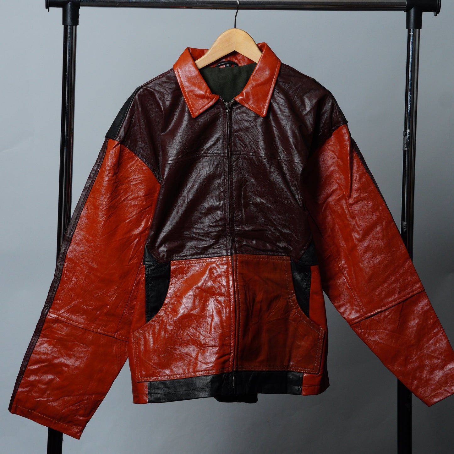 Upcycled Leather Colorblock Jacket Size XL