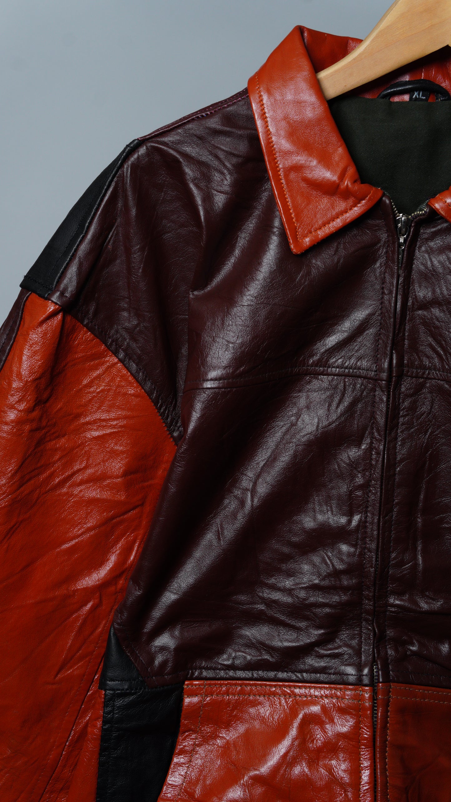 Upcycled Leather Colorblock Jacket Size XL