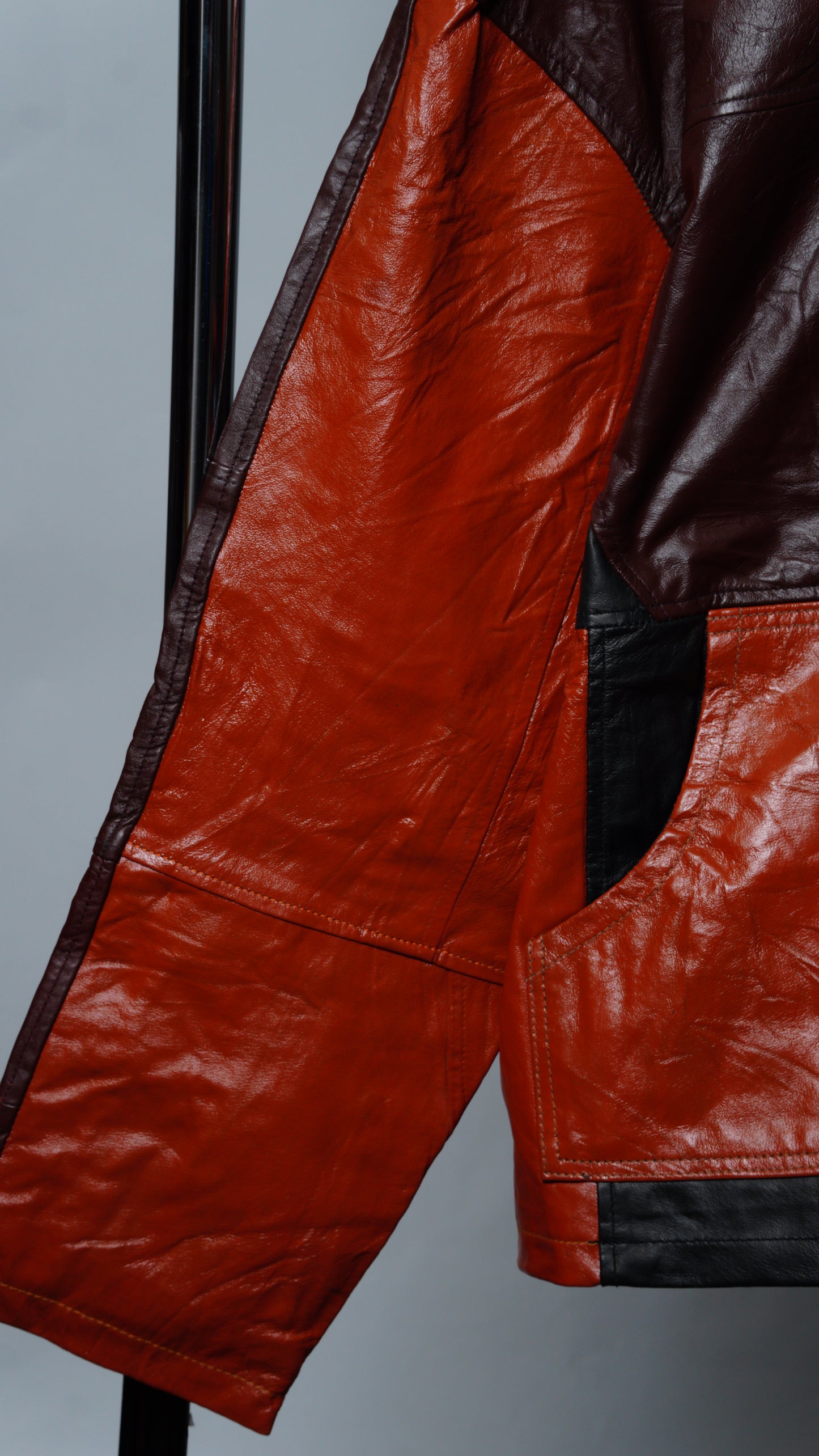 Upcycled Leather Colorblock Jacket Size XL