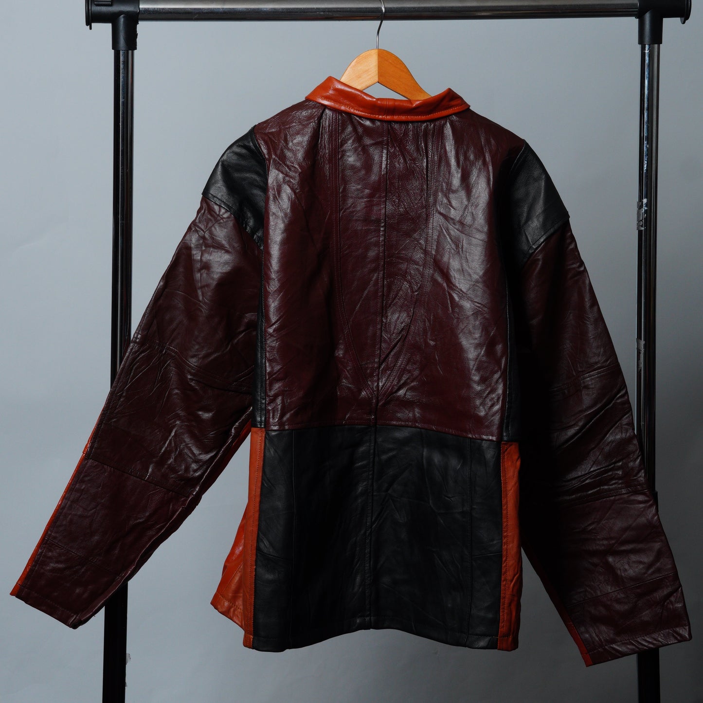 Upcycled Leather Colorblock Jacket Size XL