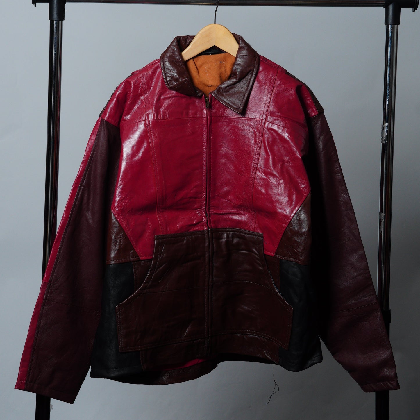 Upcycled Leather Colorblock Jacket Size L